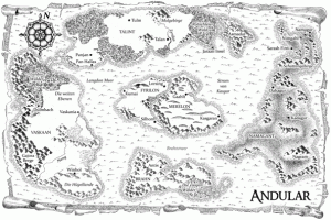 Illustrierte Weltkarte zum Roman: Andular von Rene Fried