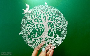 Scherenschnitt: Yggdrasil, der Weltenbaum