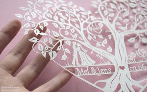Scherenschnitt zur Hochzeit: Mel und Jens