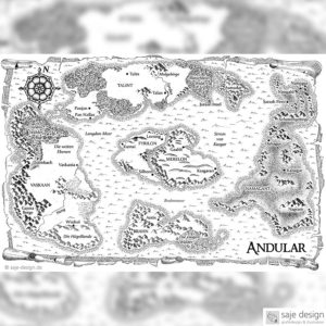 Illustration: Tusche | Weltkarte »Andular«, Autor: René Fried
