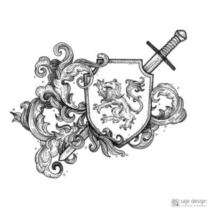 Illustration: Tusche, Heraldik | Autorin: Scarlet Hunter, Mordred - Der Bastard des Königs